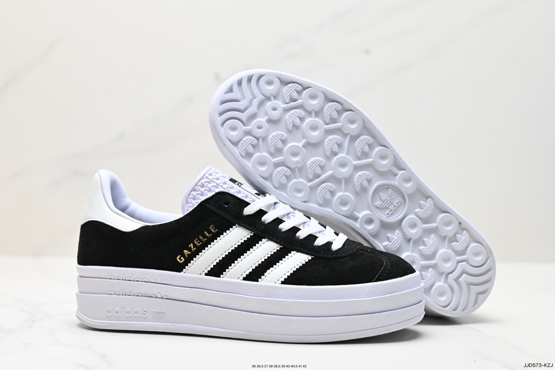 130 Adidas Originals Gazelle Bold W 羚羊松糕系列“翻毛黑白生胶底” 三叶草板鞋  HQ6912