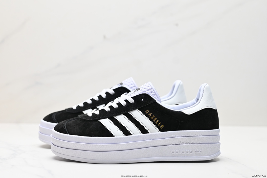 130 Adidas Originals Gazelle Bold W 羚羊松糕系列“翻毛黑白生胶底” 三叶草板鞋  HQ6912