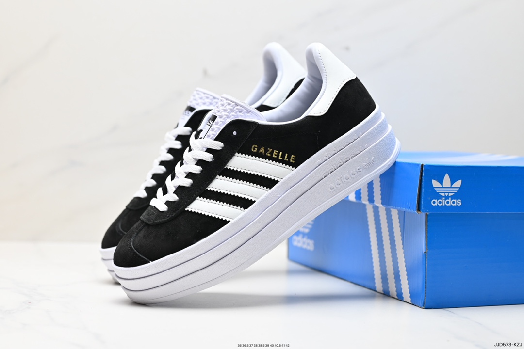 130 Adidas Originals Gazelle Bold W 羚羊松糕系列“翻毛黑白生胶底” 三叶草板鞋  HQ6912