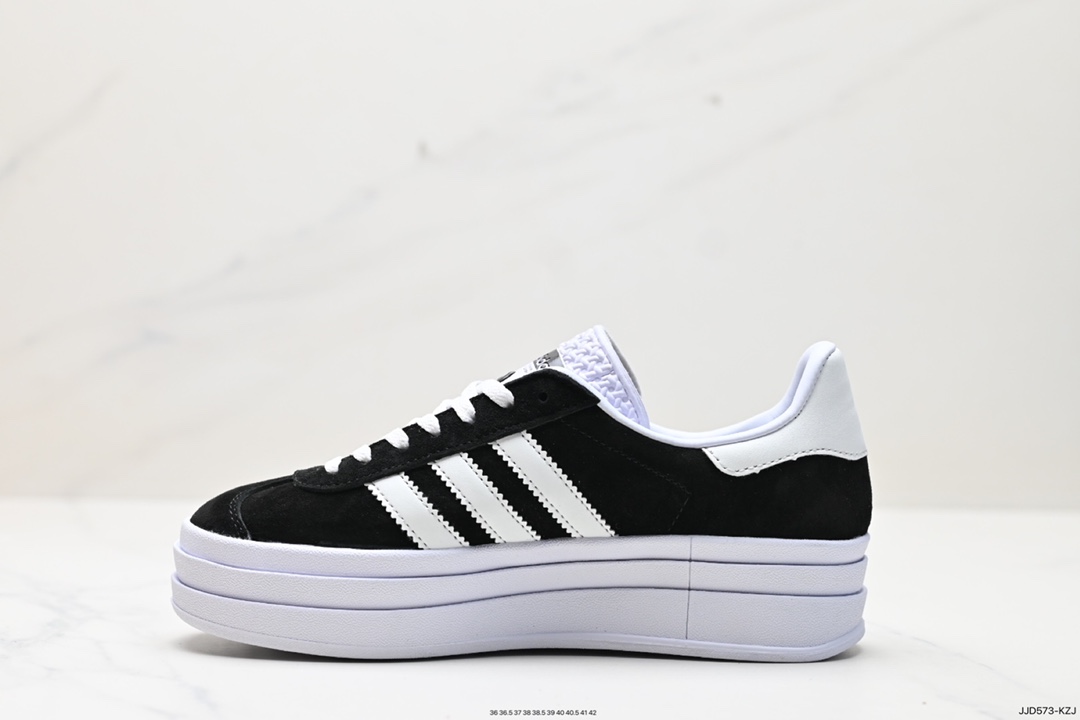 130 Adidas Originals Gazelle Bold W 羚羊松糕系列“翻毛黑白生胶底” 三叶草板鞋  HQ6912