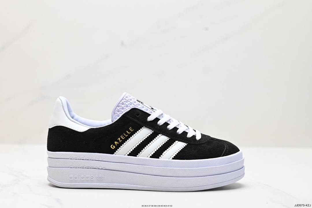 130 Adidas Originals Gazelle Bold W 羚羊松糕系列“翻毛黑白生胶底” 三叶草板鞋  HQ6912