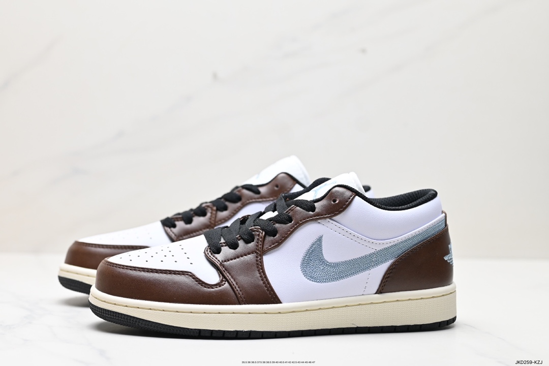 160 耐克Nike Air Jordan 1 Low GS”Mocha Blue Gray”AJ1乔丹一代低帮篮球鞋“白棕摩卡棕牛仔刺绣”FQ7832-142