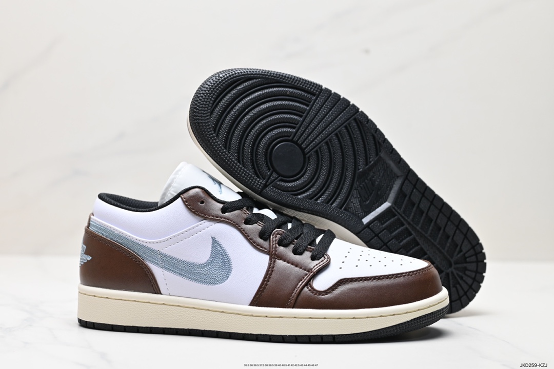 160 耐克Nike Air Jordan 1 Low GS”Mocha Blue Gray”AJ1乔丹一代低帮篮球鞋“白棕摩卡棕牛仔刺绣”FQ7832-142