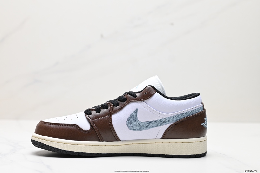 160 耐克Nike Air Jordan 1 Low GS”Mocha Blue Gray”AJ1乔丹一代低帮篮球鞋“白棕摩卡棕牛仔刺绣”FQ7832-142