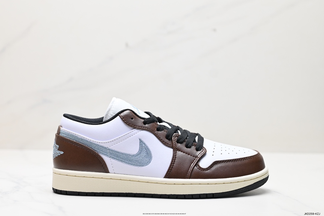 160 耐克Nike Air Jordan 1 Low GS”Mocha Blue Gray”AJ1乔丹一代低帮篮球鞋“白棕摩卡棕牛仔刺绣”FQ7832-142