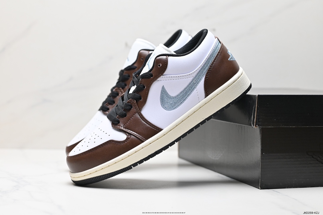 160 耐克Nike Air Jordan 1 Low GS”Mocha Blue Gray”AJ1乔丹一代低帮篮球鞋“白棕摩卡棕牛仔刺绣”FQ7832-142