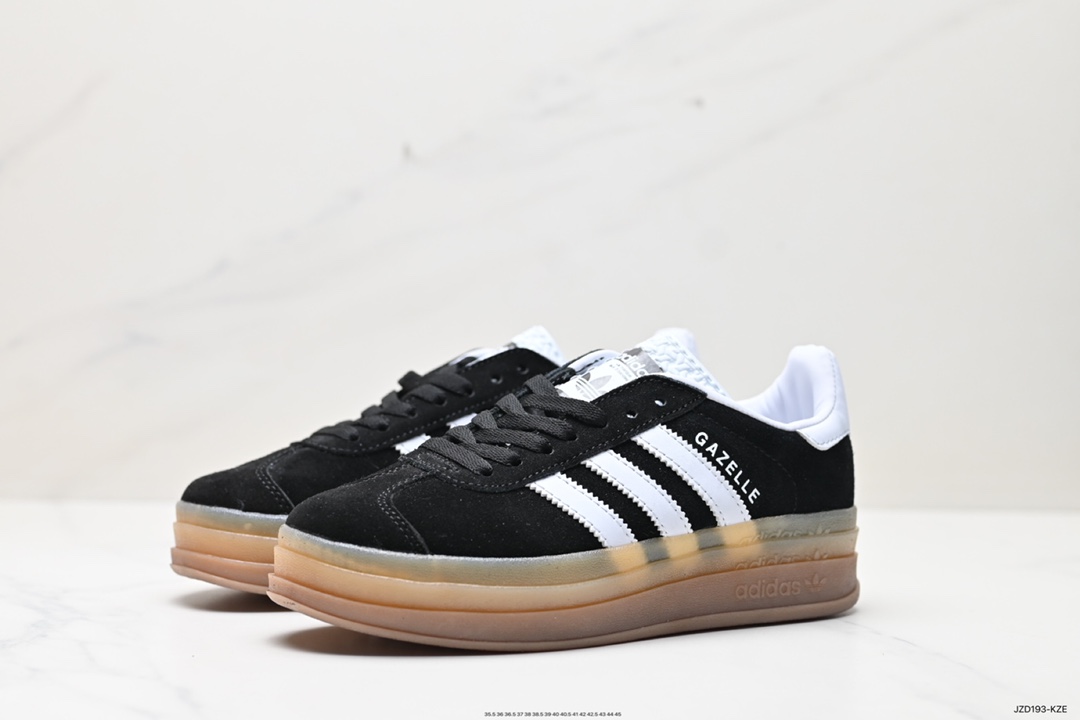 140 Adidas Originals Gazelle Bold W 羚羊松糕系列“翻毛黑白生胶底” 三叶草 IE0876