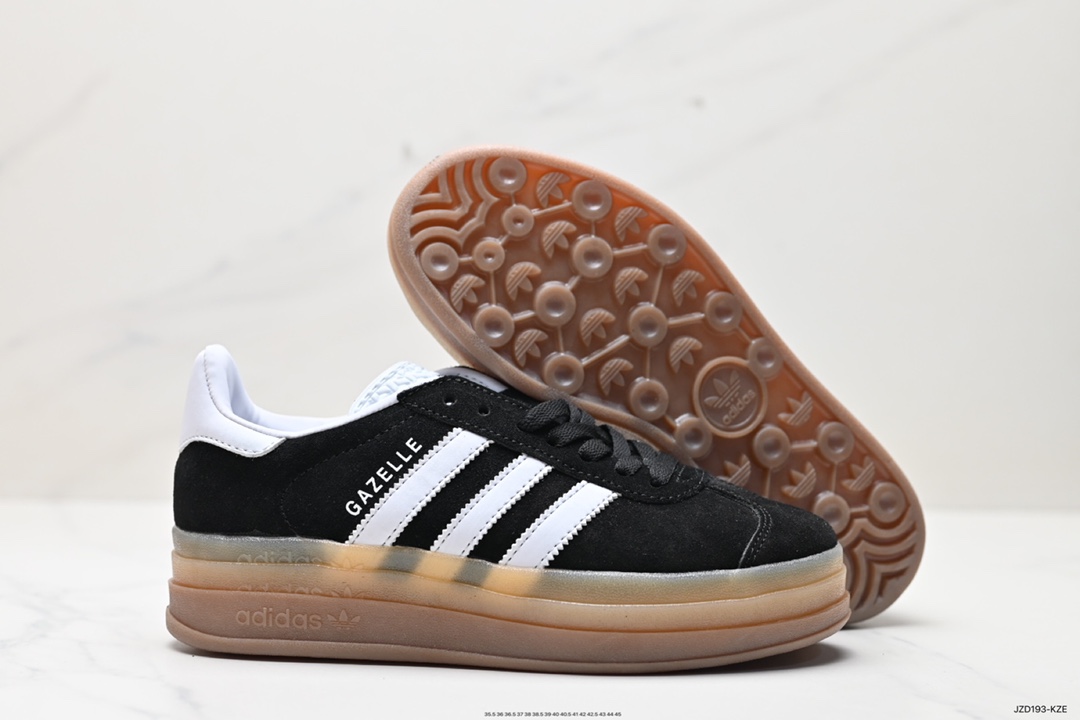 140 Adidas Originals Gazelle Bold W 羚羊松糕系列“翻毛黑白生胶底” 三叶草 IE0876