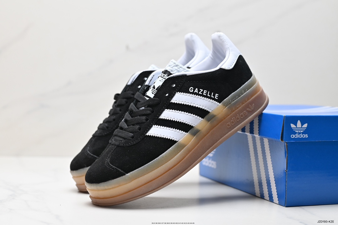 140 Adidas Originals Gazelle Bold W 羚羊松糕系列“翻毛黑白生胶底” 三叶草 IE0876