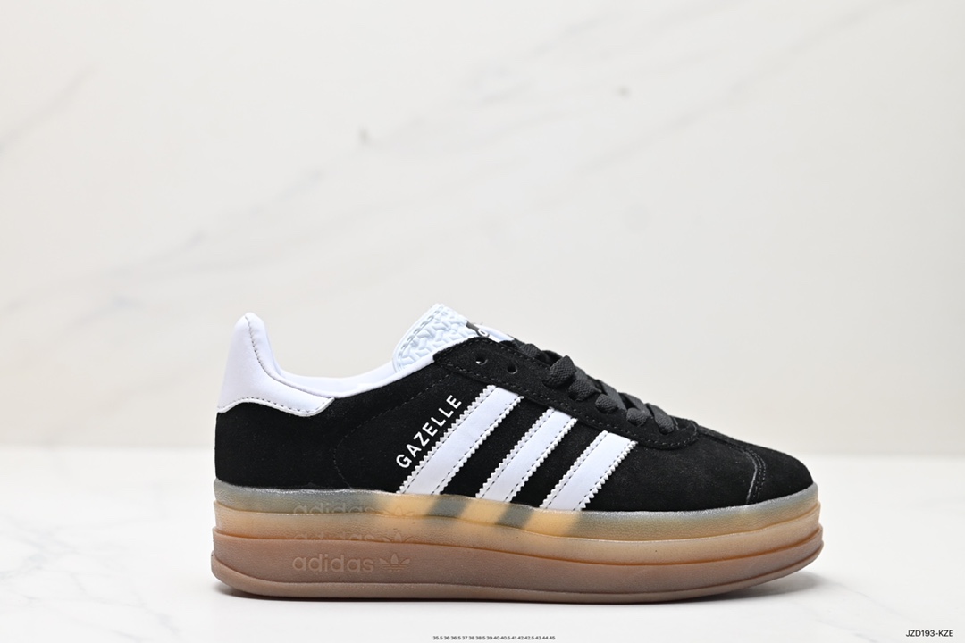 140 Adidas Originals Gazelle Bold W 羚羊松糕系列“翻毛黑白生胶底” 三叶草 IE0876