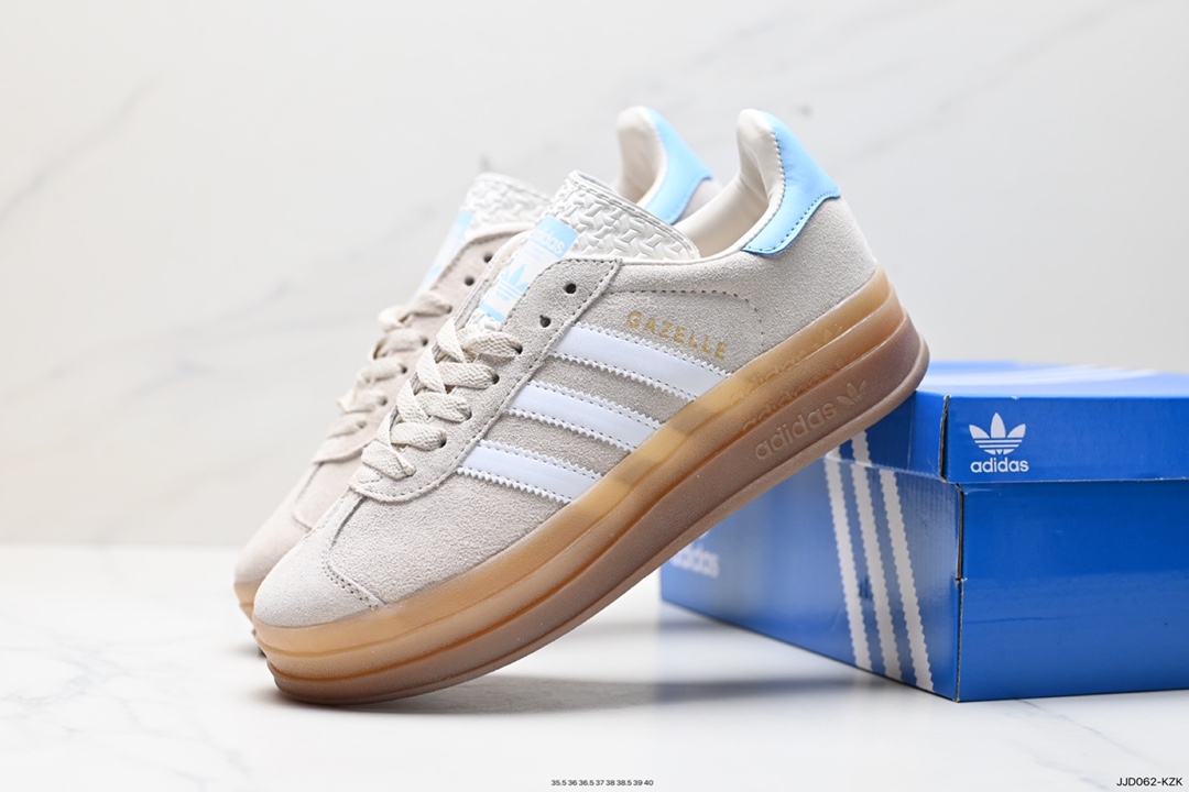 130 Adidas Originals Gazelle Bold W 羚羊松糕系列“翻毛黑白生胶底” 三叶草厚底休闲防滑耐磨低帮板鞋 IE0876