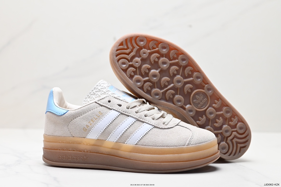 130 Adidas Originals Gazelle Bold W 羚羊松糕系列“翻毛黑白生胶底” 三叶草厚底休闲防滑耐磨低帮板鞋 IE0876