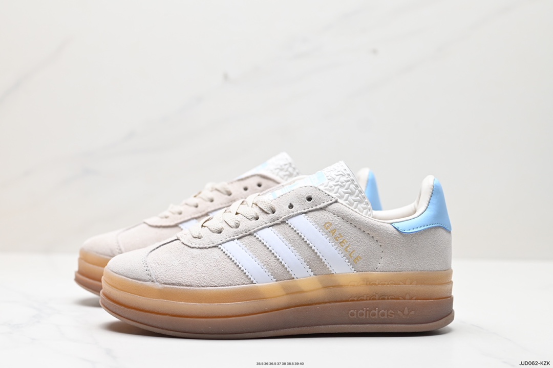 130 Adidas Originals Gazelle Bold W 羚羊松糕系列“翻毛黑白生胶底” 三叶草厚底休闲防滑耐磨低帮板鞋 IE0876