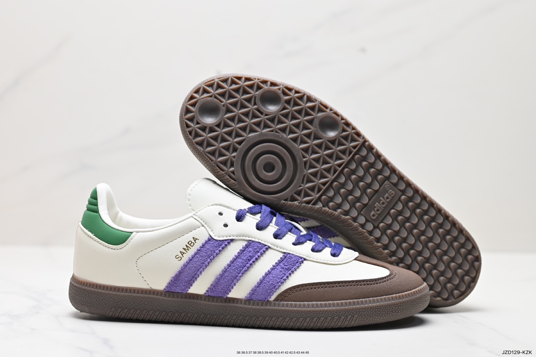 140 三叶草Adidas Originals Wmns Samba OG”Off White”桑巴舞板鞋“蓝莓优格塔米紫绿咖啡底” ID8349