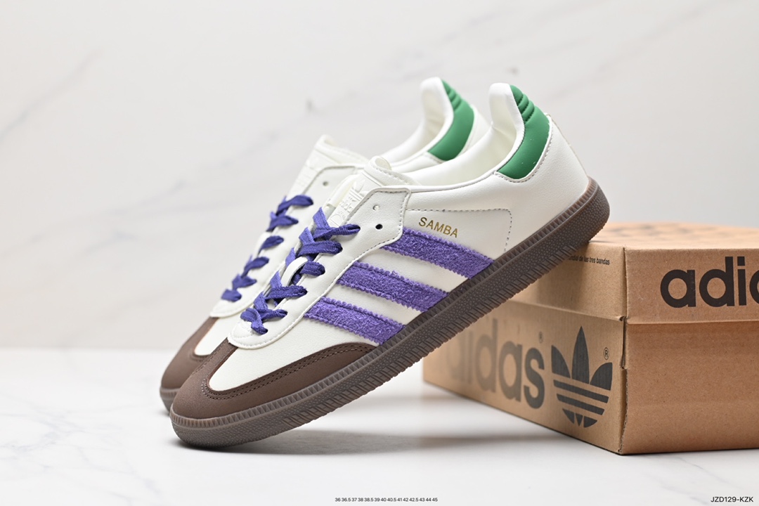 140 三叶草Adidas Originals Wmns Samba OG”Off White”桑巴舞板鞋“蓝莓优格塔米紫绿咖啡底” ID8349