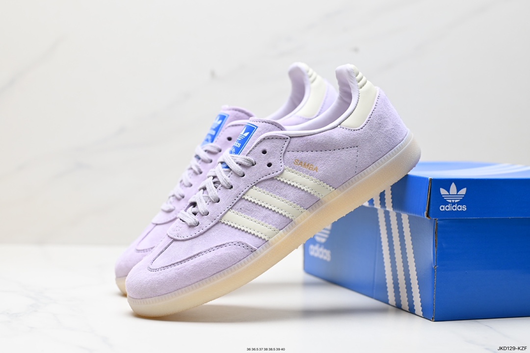 160 三叶草Adidas Originals Wmns Samba OG"Purple/Off White"桑巴舞板鞋“麂皮浅紫奶白”IG6176