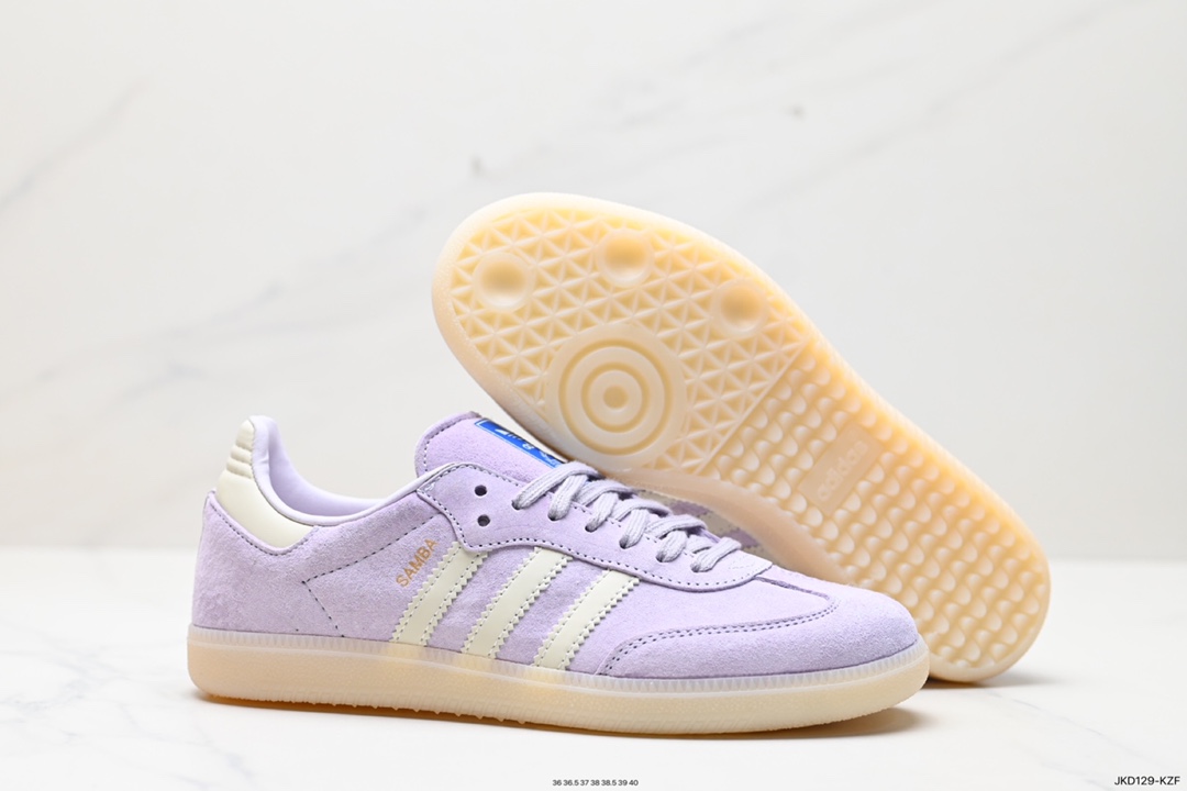 160 三叶草Adidas Originals Wmns Samba OG"Purple/Off White"桑巴舞板鞋“麂皮浅紫奶白”IG6176