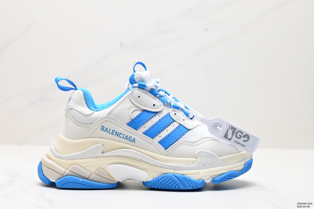 270 巴黎世家Balenciaga Triple S Clear Sole Sneaker”Sky Blue/White”时装球鞋“皮革天蓝三白杠”710021 W2RB6 0203