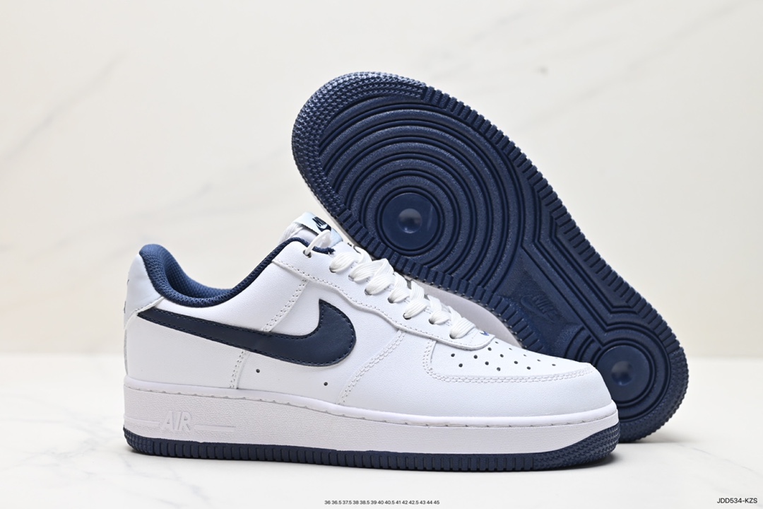 120 耐克Nike Air Force 1’07 Low”White Navy”空军一号板鞋“皮革白海军蓝钩子”FV5948-104