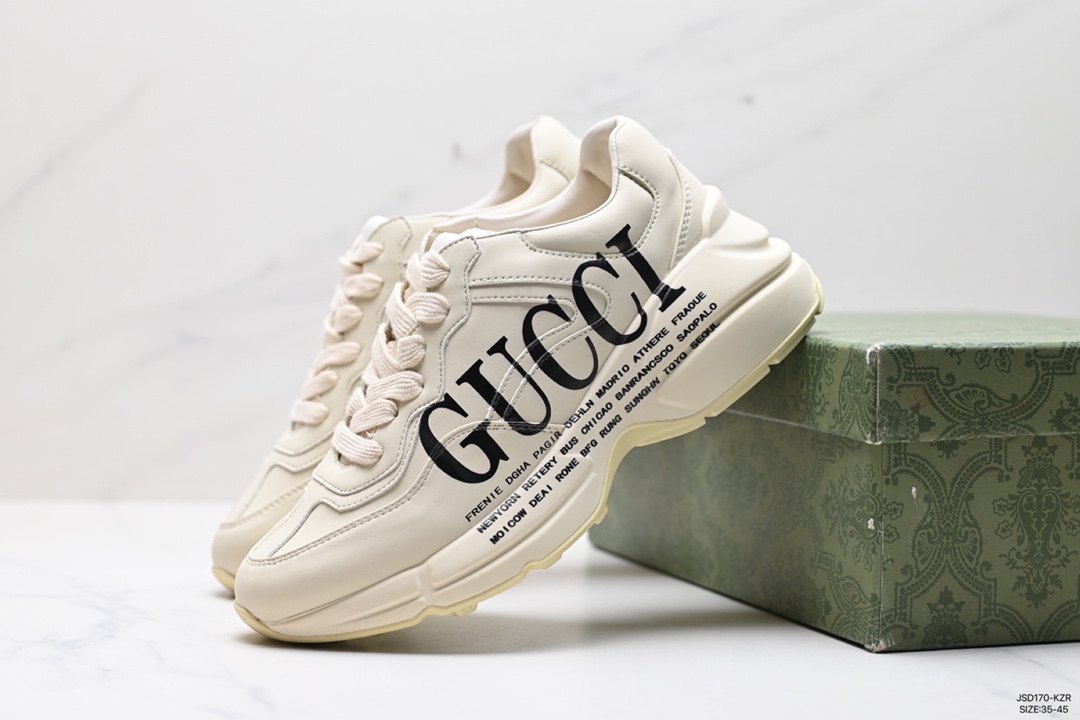 200 Gucci Logo 以老爹鞋 Rhyton 的复古感向悠长的时尚智慧致敬古驰 Rhyton 系列运动鞋 636343 A9L00 9522