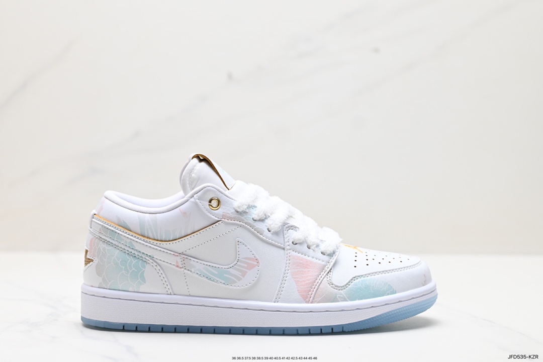 Replica 2023 Perfect Luxury
 Air Jordan 1 Shoes Sneakers Air Jordan Blue Gold Pink Red White Embroidery Low Tops