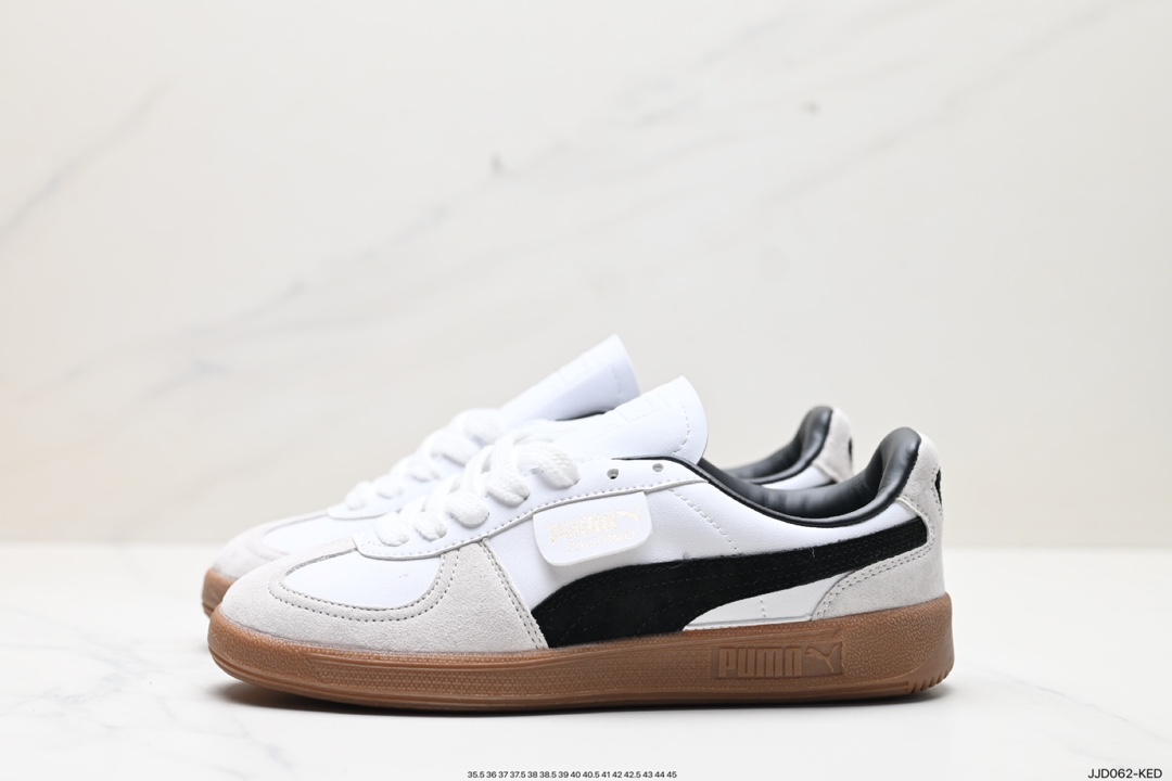 130 彪马PUMA Palermo Leather 巴勒莫系列低帮板鞋“皮革白浅灰黑焦糖底”396464-01