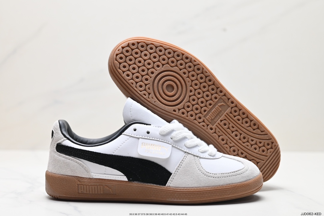 130 彪马PUMA Palermo Leather 巴勒莫系列低帮板鞋“皮革白浅灰黑焦糖底”396464-01