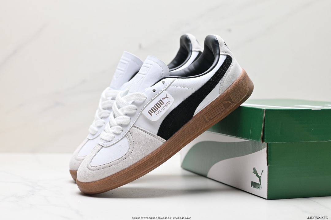 130 彪马PUMA Palermo Leather 巴勒莫系列低帮板鞋“皮革白浅灰黑焦糖底”396464-01