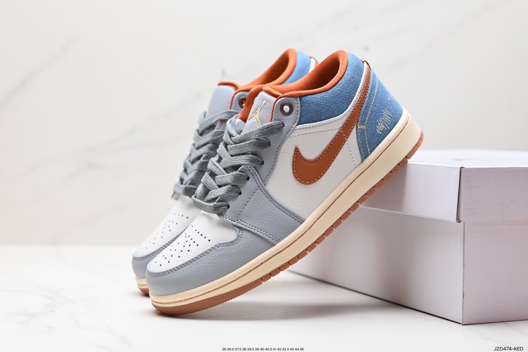 140 耐克Nike Air Jordan 1 Low SE”Phantom Denim Swoosh”AJ1乔丹一代低帮篮球鞋“灰棕牛仔蓝情人节”FZ5045-091