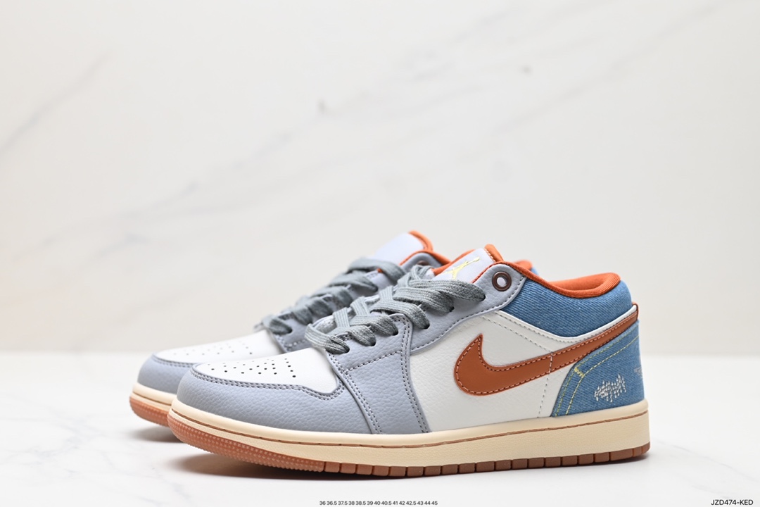 140 耐克Nike Air Jordan 1 Low SE”Phantom Denim Swoosh”AJ1乔丹一代低帮篮球鞋“灰棕牛仔蓝情人节”FZ5045-091