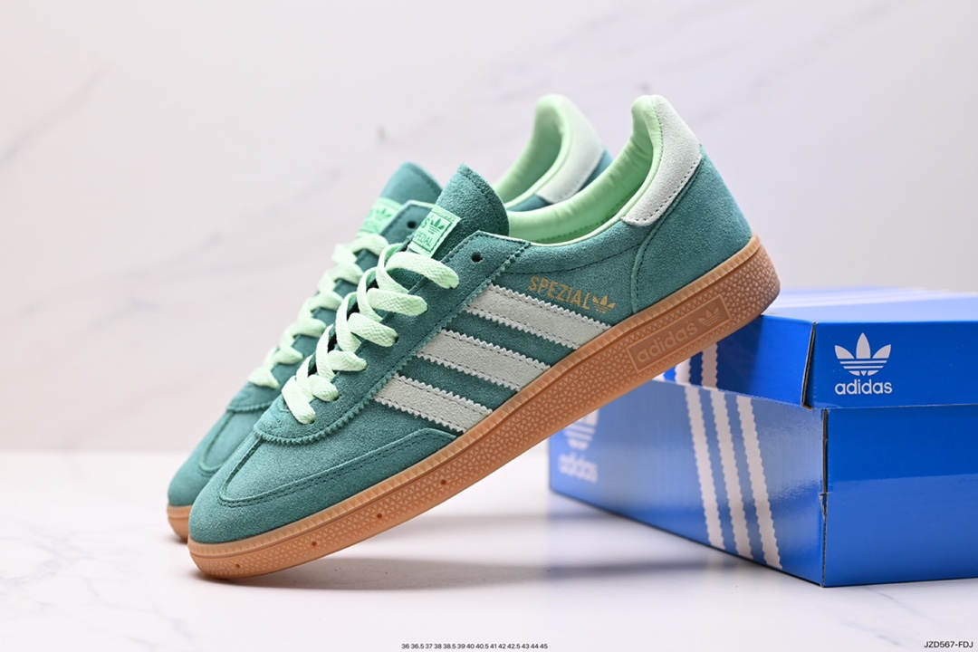 140 阿迪达斯Adidas Originals Handball SPZL 手球运动员板鞋“绒面浅灰黑焦糖底 IE5896