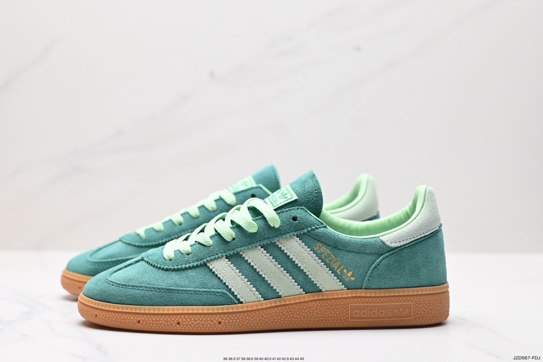 140 阿迪达斯Adidas Originals Handball SPZL 手球运动员板鞋“绒面浅灰黑焦糖底 IE5896