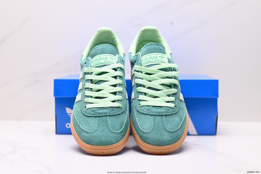 140 阿迪达斯Adidas Originals Handball SPZL 手球运动员板鞋“绒面浅灰黑焦糖底 IE5896