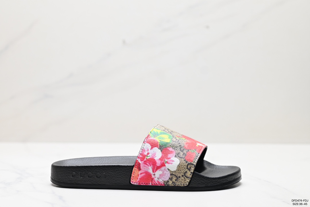 70 Gucci拖鞋系列Gucci Leather slide with bow 沙滩皮革一字拖拖鞋