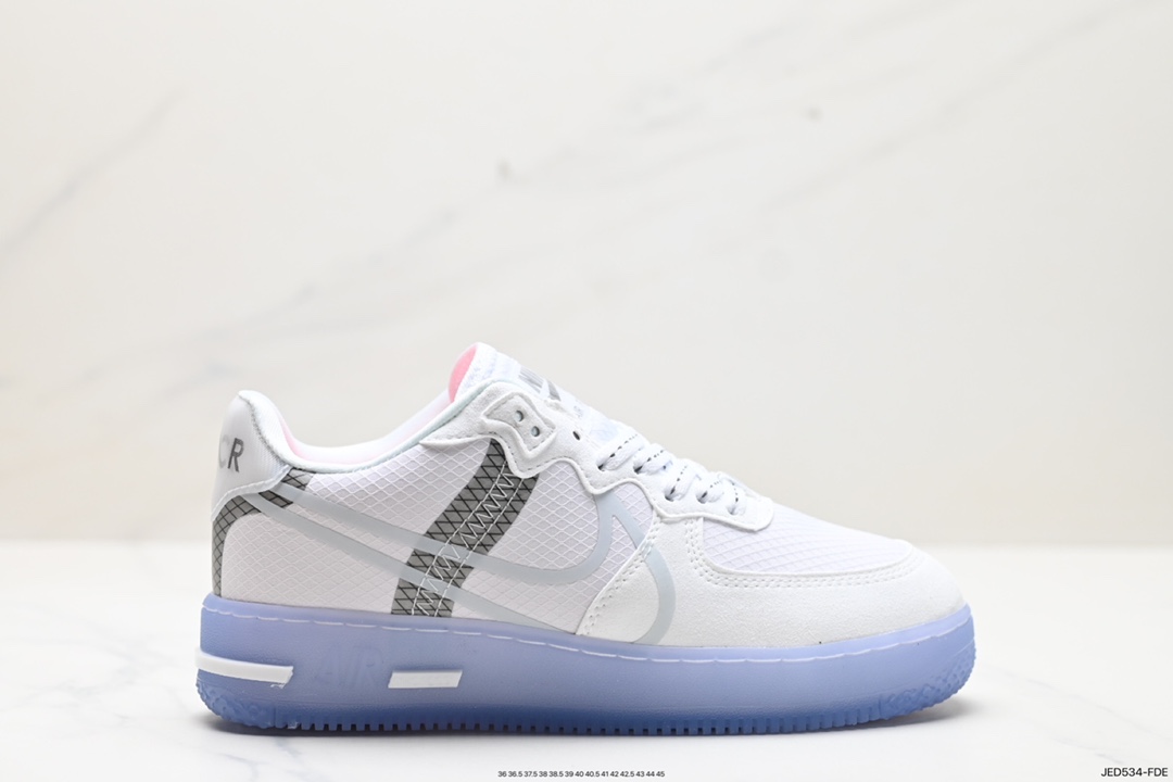 耐克Nike Air Force 1 React QS”White/Light/Sail-Rush Ice”空军一号板鞋“解构白灰银冰块蓝夜光底3M” CQ8879-100