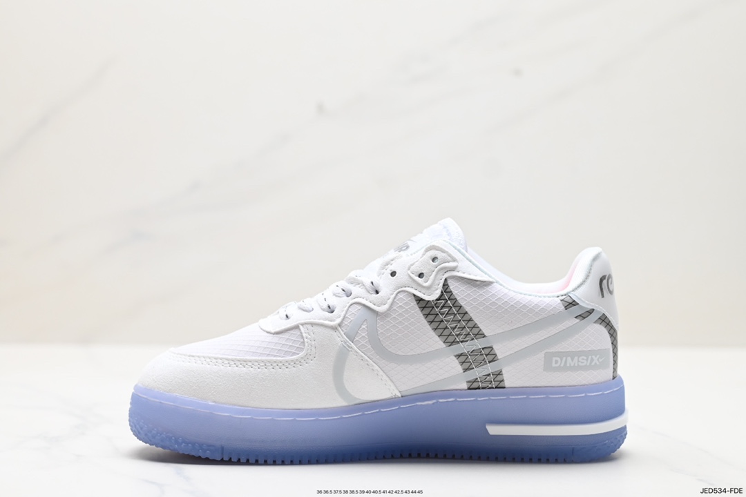 耐克Nike Air Force 1 React QS”White/Light/Sail-Rush Ice”空军一号板鞋“解构白灰银冰块蓝夜光底3M” CQ8879-100