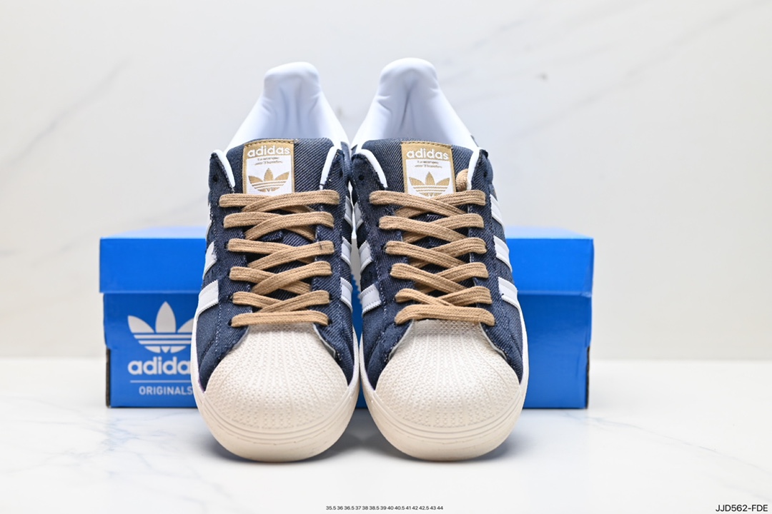 三叶草Originals Superstar “Jeans”经典贝壳头系列低帮百搭休闲运动板鞋“丹宁牛仔深蓝白”GY2918