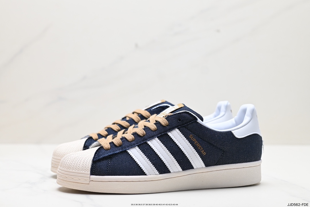 三叶草Originals Superstar “Jeans”经典贝壳头系列低帮百搭休闲运动板鞋“丹宁牛仔深蓝白”GY2918