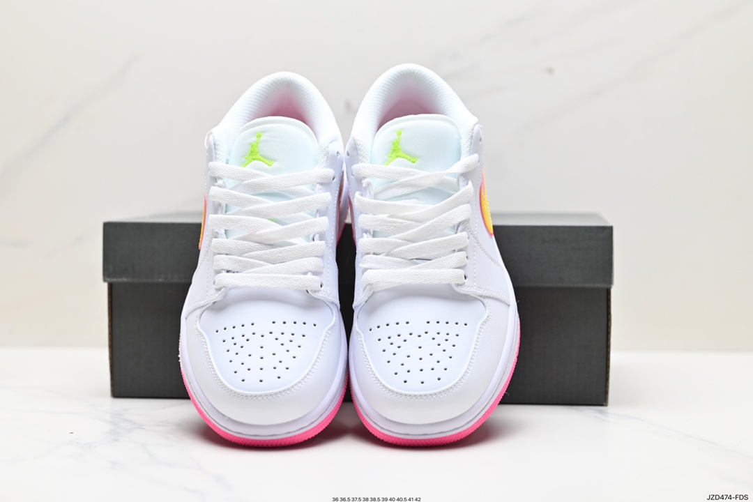 140 耐克Nike Air Jordan 1 Retro Low GS”White Pink Yellow Volt“AJ1乔丹一代低帮篮球鞋“霓虹白粉黄糖果” CV4610-100