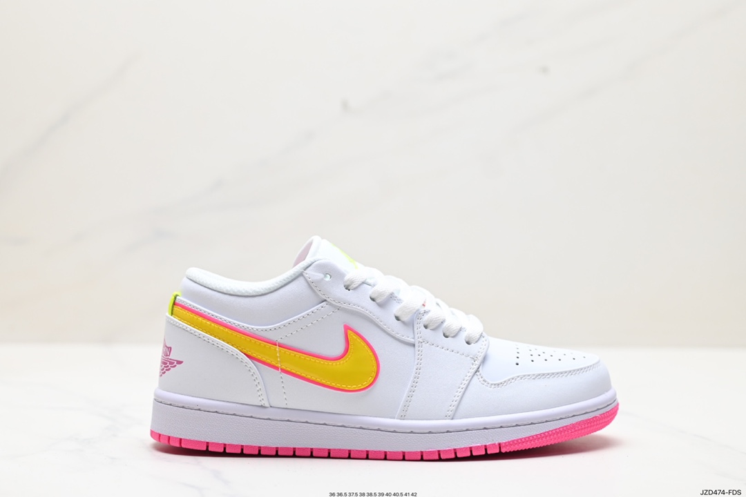 140 耐克Nike Air Jordan 1 Retro Low GS”White Pink Yellow Volt“AJ1乔丹一代低帮篮球鞋“霓虹白粉黄糖果” CV4610-100