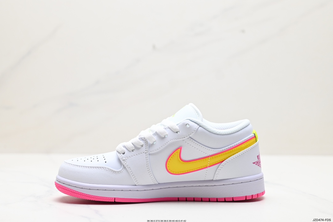 140 耐克Nike Air Jordan 1 Retro Low GS”White Pink Yellow Volt“AJ1乔丹一代低帮篮球鞋“霓虹白粉黄糖果” CV4610-100