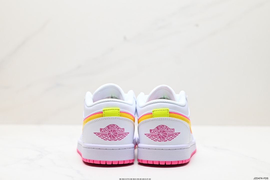 140 耐克Nike Air Jordan 1 Retro Low GS”White Pink Yellow Volt“AJ1乔丹一代低帮篮球鞋“霓虹白粉黄糖果” CV4610-100