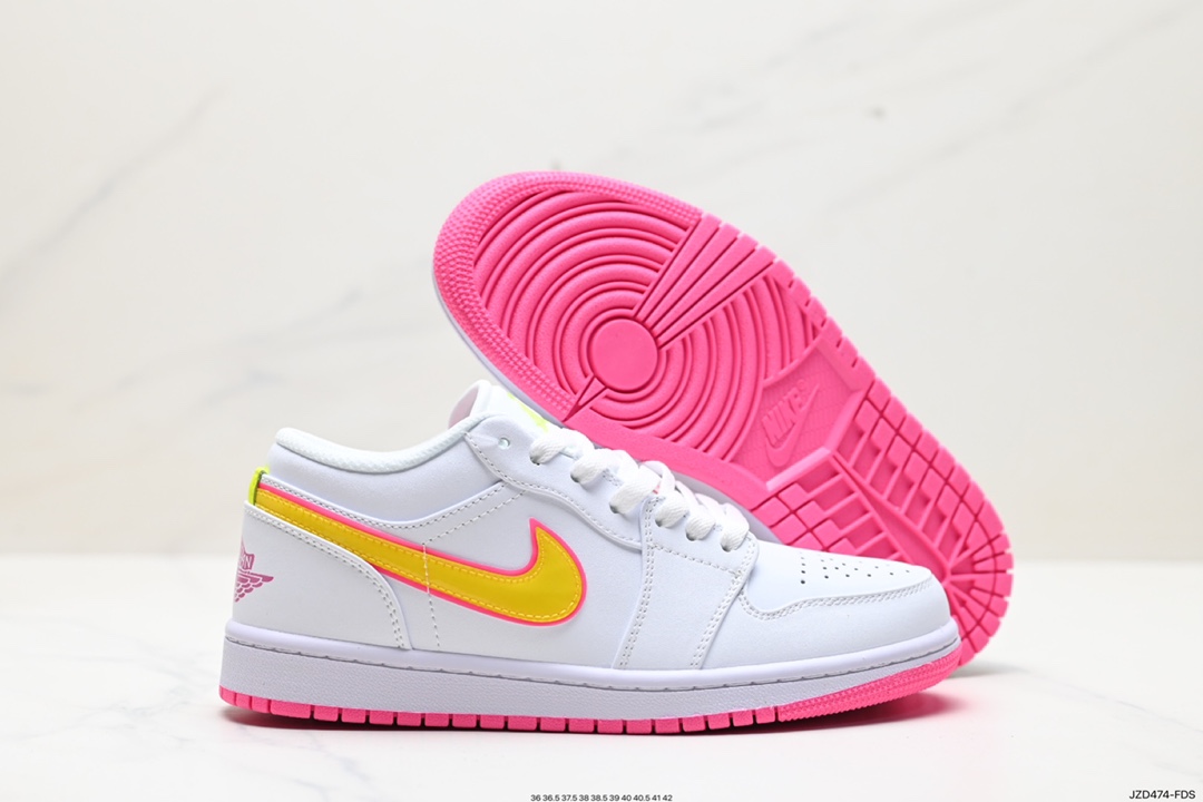 140 耐克Nike Air Jordan 1 Retro Low GS”White Pink Yellow Volt“AJ1乔丹一代低帮篮球鞋“霓虹白粉黄糖果” CV4610-100