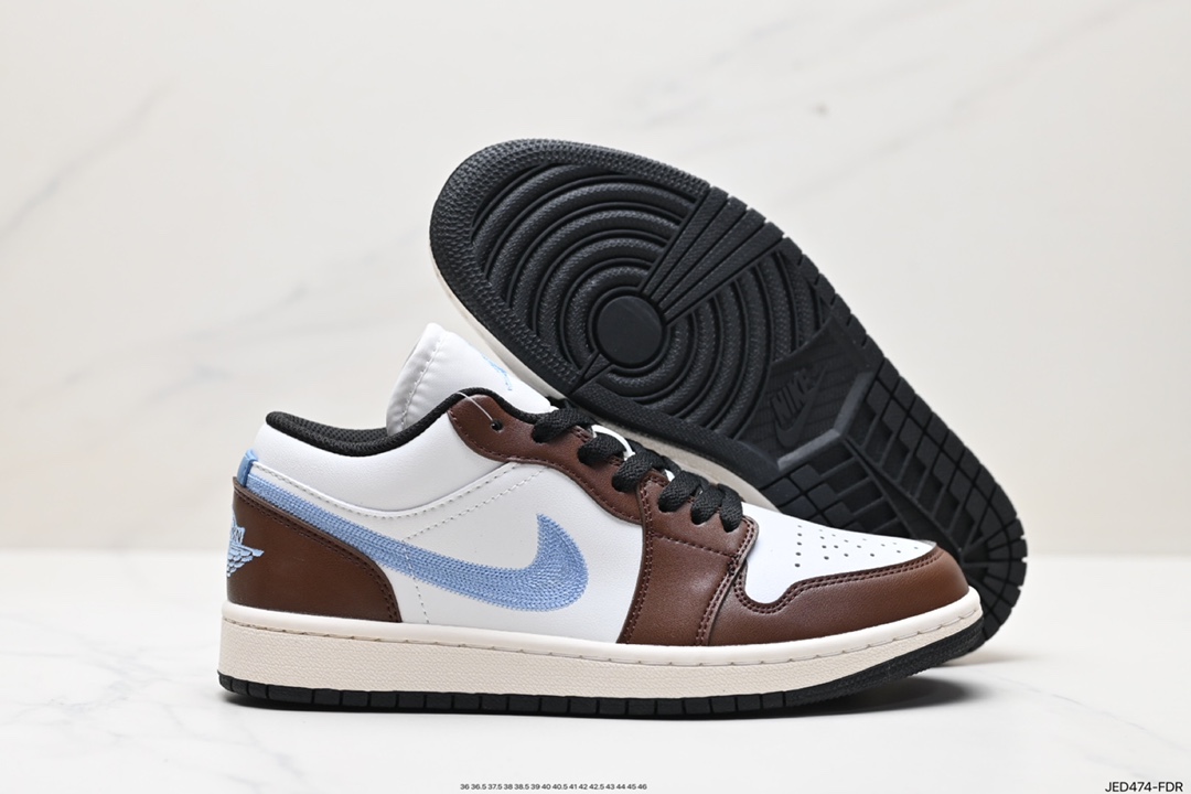 耐克Nike Air Jordan 1 Low GS”Mocha Blue Gray“AJ1乔丹一代篮球鞋“白棕摩卡棕牛仔刺绣” FQ8156-142