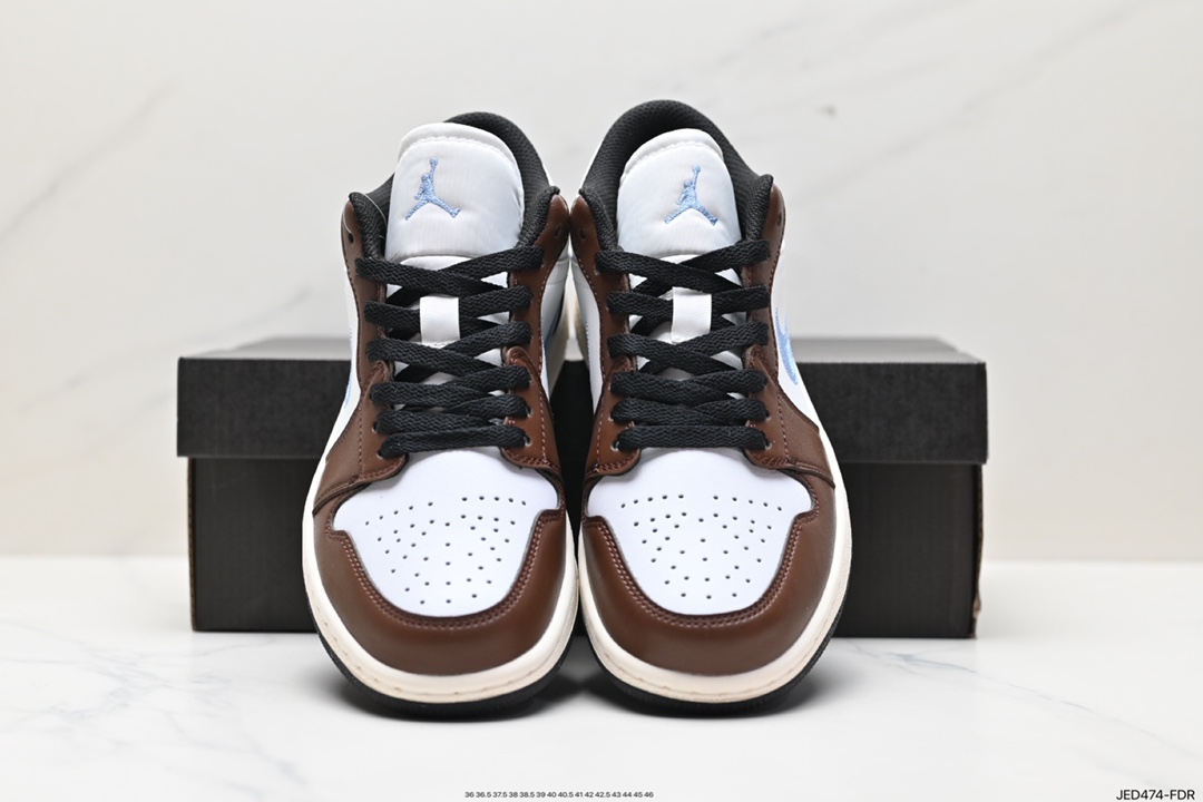 耐克Nike Air Jordan 1 Low GS”Mocha Blue Gray“AJ1乔丹一代篮球鞋“白棕摩卡棕牛仔刺绣” FQ8156-142