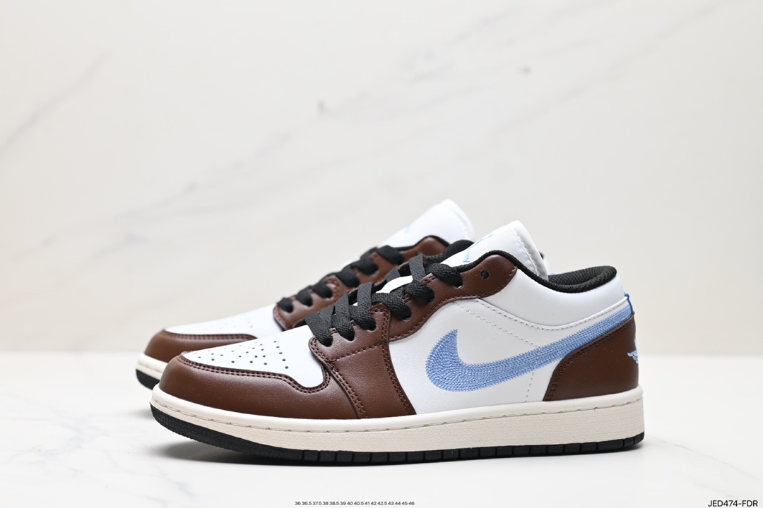 耐克Nike Air Jordan 1 Low GS”Mocha Blue Gray“AJ1乔丹一代篮球鞋“白棕摩卡棕牛仔刺绣” FQ8156-142