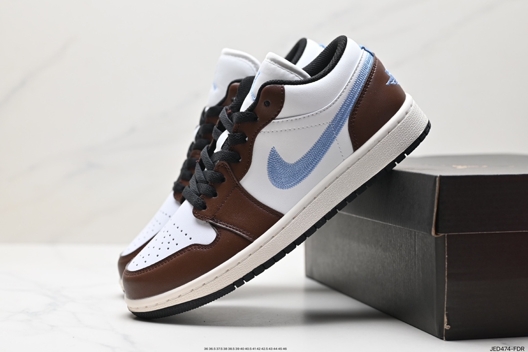 耐克Nike Air Jordan 1 Low GS”Mocha Blue Gray“AJ1乔丹一代篮球鞋“白棕摩卡棕牛仔刺绣” FQ8156-142