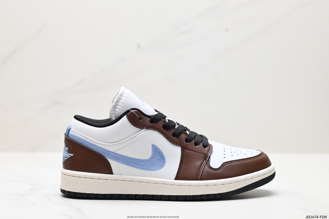 耐克Nike Air Jordan 1 Low GS”Mocha Blue Gray“AJ1乔丹一代篮球鞋“白棕摩卡棕牛仔刺绣” FQ8156-142