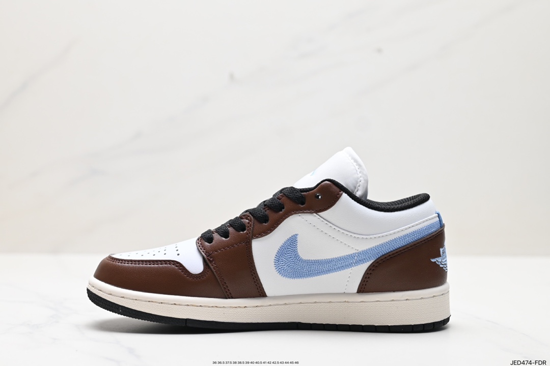 耐克Nike Air Jordan 1 Low GS”Mocha Blue Gray“AJ1乔丹一代篮球鞋“白棕摩卡棕牛仔刺绣” FQ8156-142