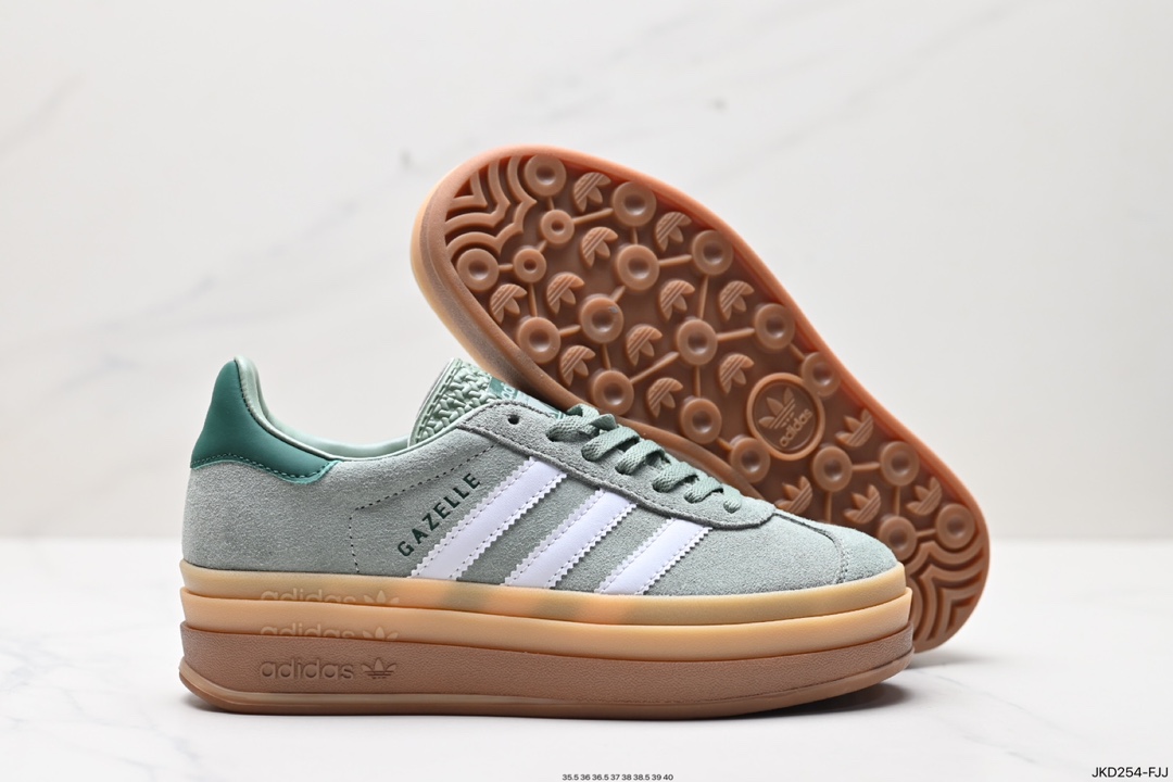 Adidas Originals Gazelle Bold W 羚羊松糕系列“翻毛灰黑生胶底“板鞋  ID6998